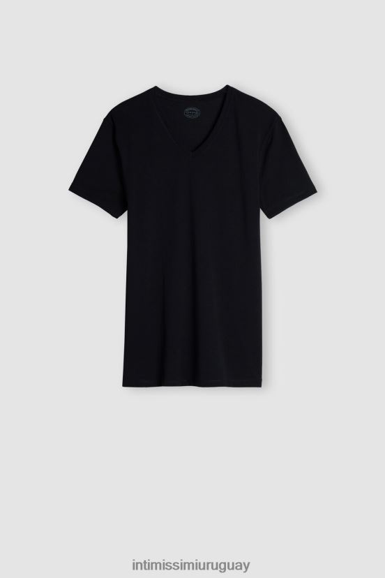 camiseta de algodón supima elástico con cuello en v Intimissimi hombres 019-negro V806B8280 vestir