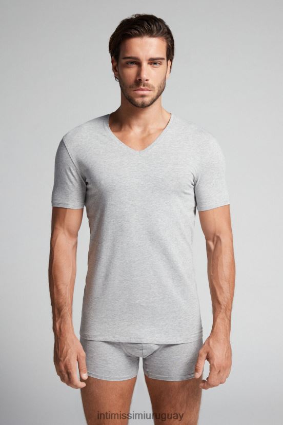 camiseta de algodón supima elástico con cuello en v Intimissimi hombres 031-mezcla gris claro V806B8284 vestir