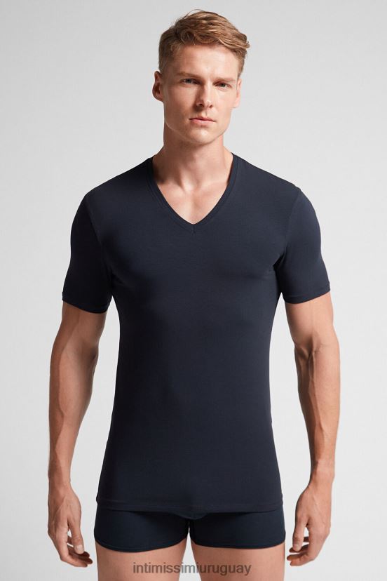 camiseta de algodón supima elástico con cuello en v Intimissimi hombres 800-azul medianoche V806B8282 vestir