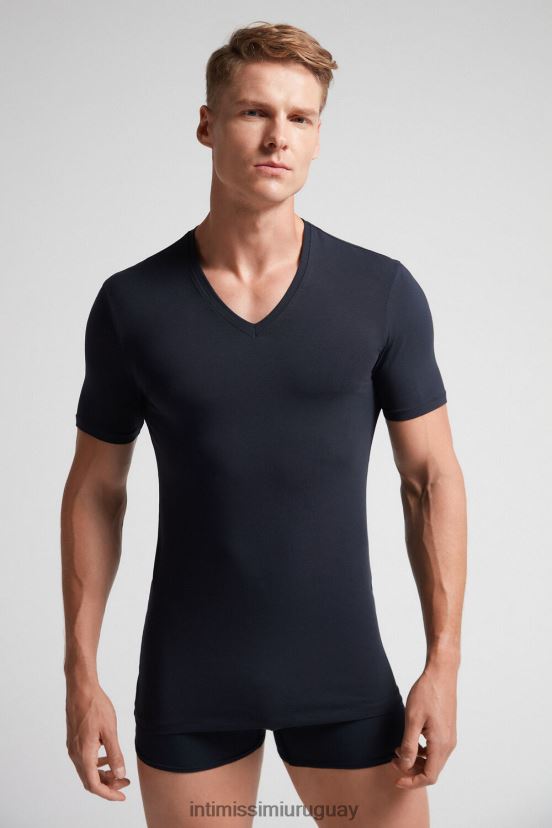 camiseta de algodón supima elástico con cuello en v Intimissimi hombres 800-azul medianoche V806B8282 vestir