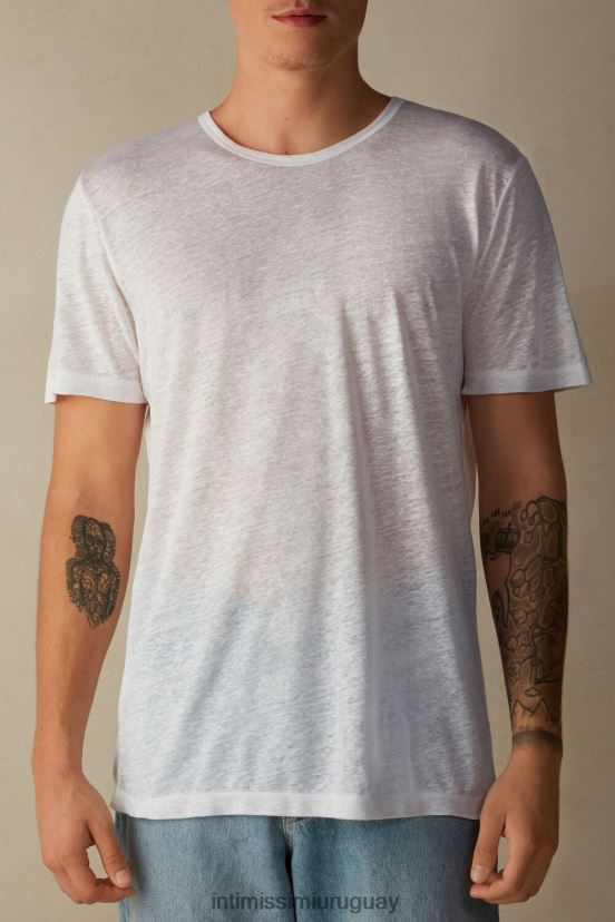camiseta de lino de manga corta Intimissimi hombres 001-blanco V806B8223 vestir