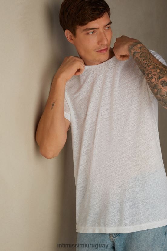 camiseta de lino de manga corta Intimissimi hombres 001-blanco V806B8223 vestir