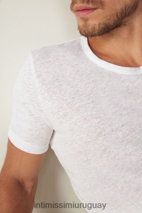 camiseta de lino de manga corta Intimissimi hombres 001-blanco V806B8223 vestir