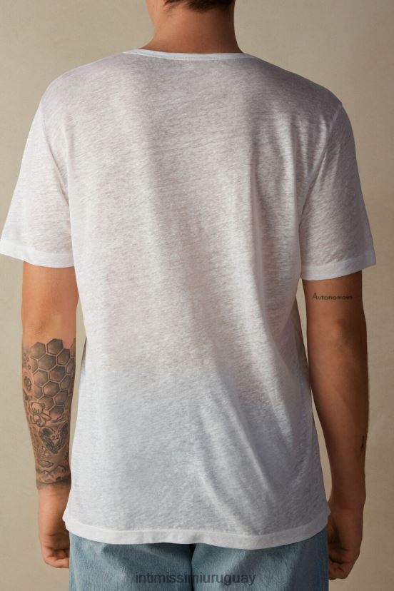 camiseta de lino de manga corta Intimissimi hombres 001-blanco V806B8223 vestir
