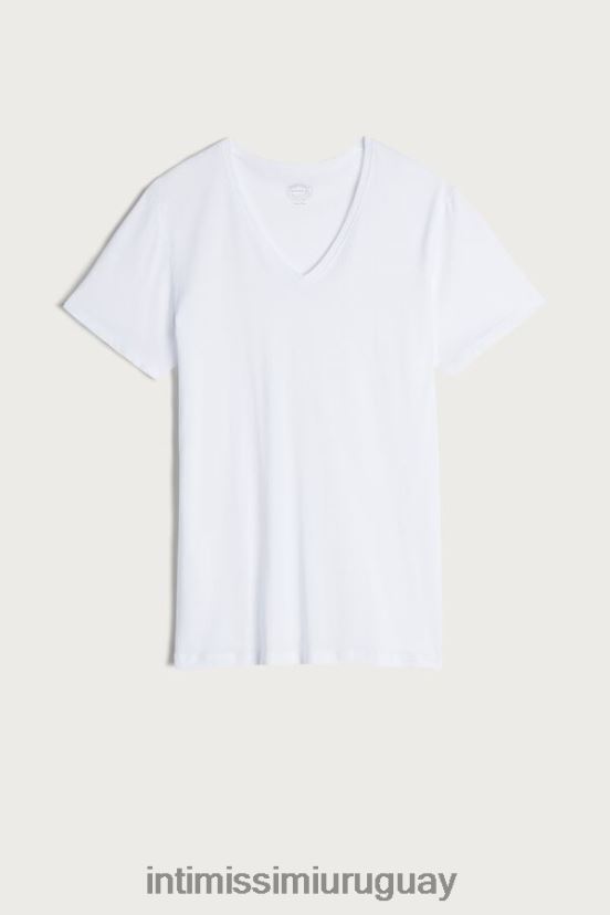 camiseta de manga corta con cuello en v de algodón supima extrafino Intimissimi hombres 001-blanco V806B8291 vestir