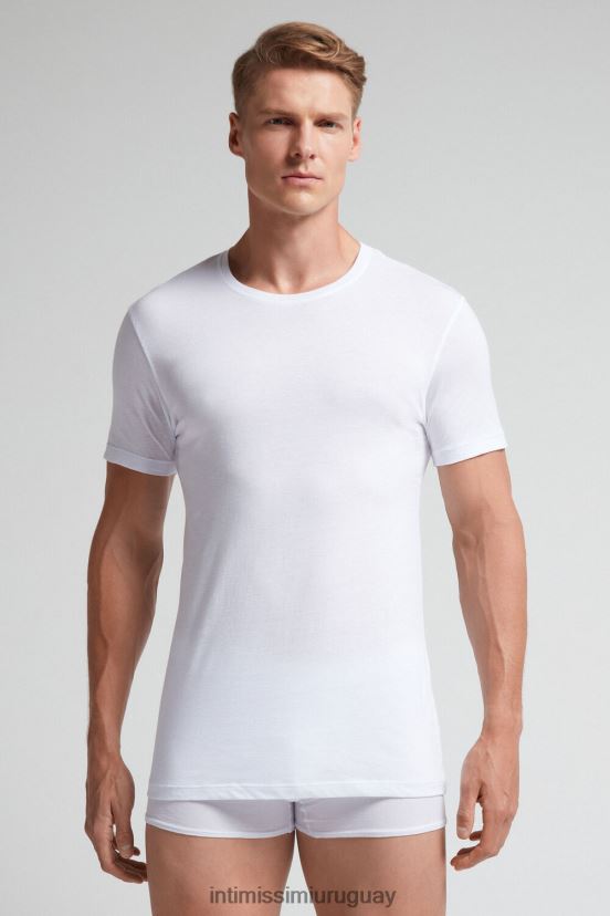 camiseta de manga corta y cuello redondo de algodón supima extrafino Intimissimi hombres 001-blanco V806B8290 vestir