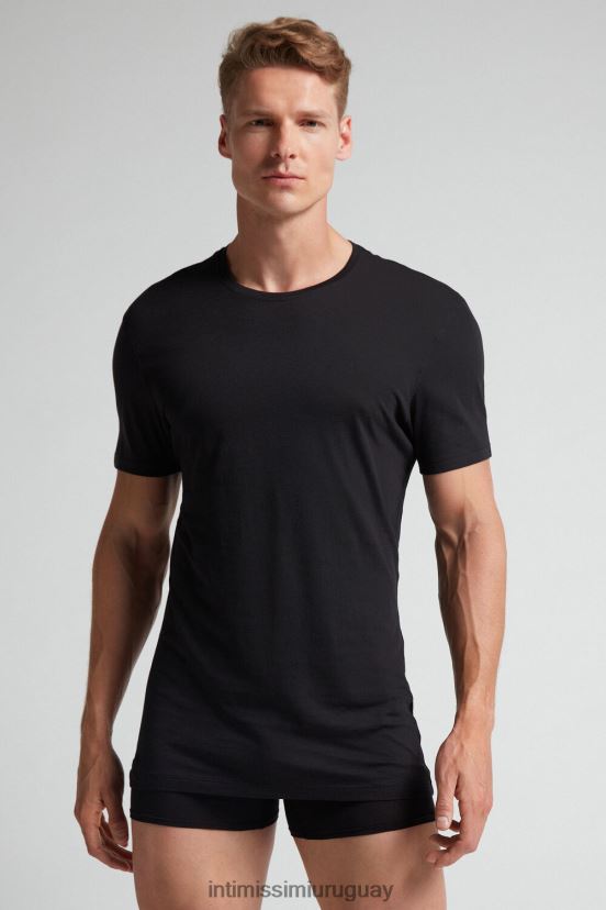 camiseta de manga corta y cuello redondo de algodón supima extrafino Intimissimi hombres 019-negro V806B8289 vestir