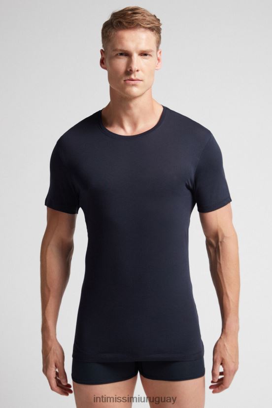 camiseta de manga corta y cuello redondo de algodón supima extrafino Intimissimi hombres 800-azul medianoche V806B8288 vestir