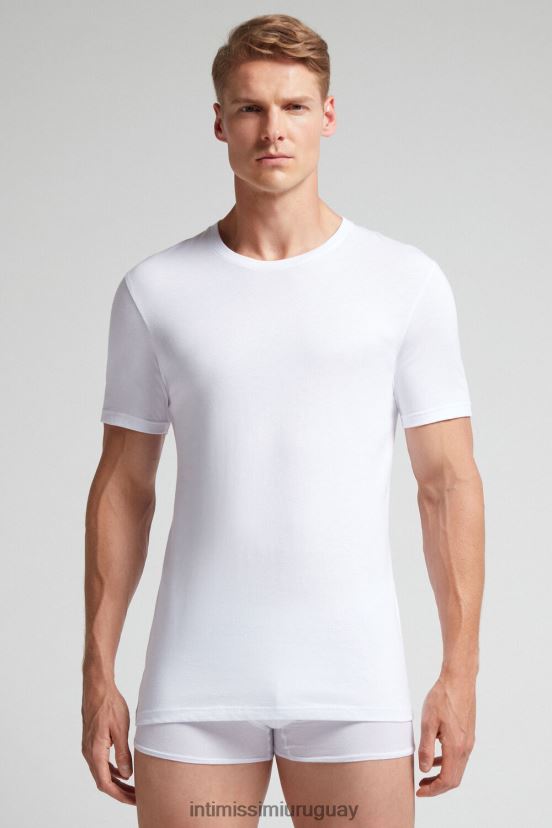 camiseta de manga corta y cuello redondo en algodón supima Intimissimi hombres 001-blanco V806B8320 vestir