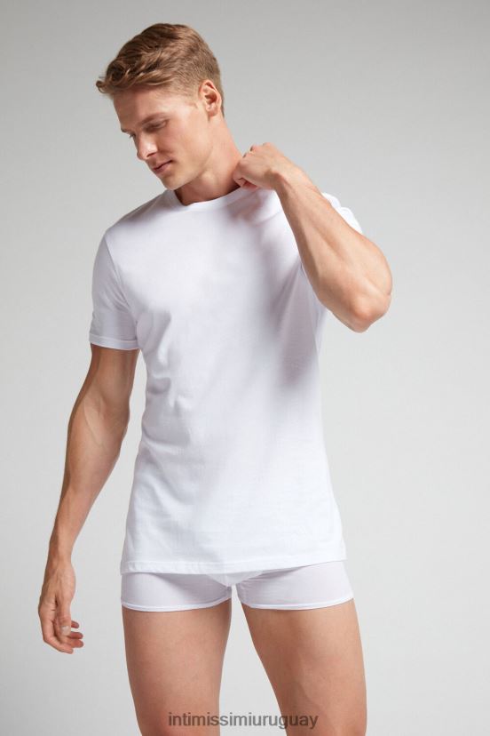 camiseta de manga corta y cuello redondo en algodón supima Intimissimi hombres 001-blanco V806B8320 vestir