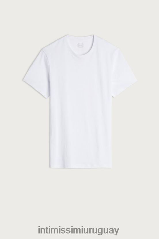 camiseta de manga corta y cuello redondo en algodón supima Intimissimi hombres 001-blanco V806B8320 vestir