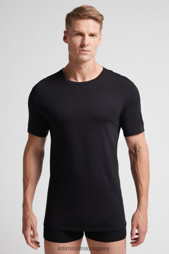 camiseta de manga corta y cuello redondo en algodón supima Intimissimi hombres 019-negro V806B8319 vestir