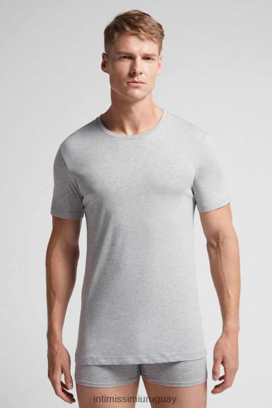 camiseta de manga corta y cuello redondo en algodón supima Intimissimi hombres 031-mezcla gris claro V806B8318 vestir
