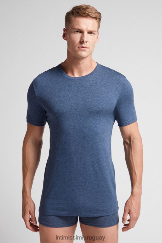 camiseta de manga corta y cuello redondo en algodón supima Intimissimi hombres 5210-mezcla azul denim V806B8317 vestir