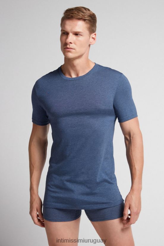camiseta de manga corta y cuello redondo en algodón supima Intimissimi hombres 5210-mezcla azul denim V806B8317 vestir