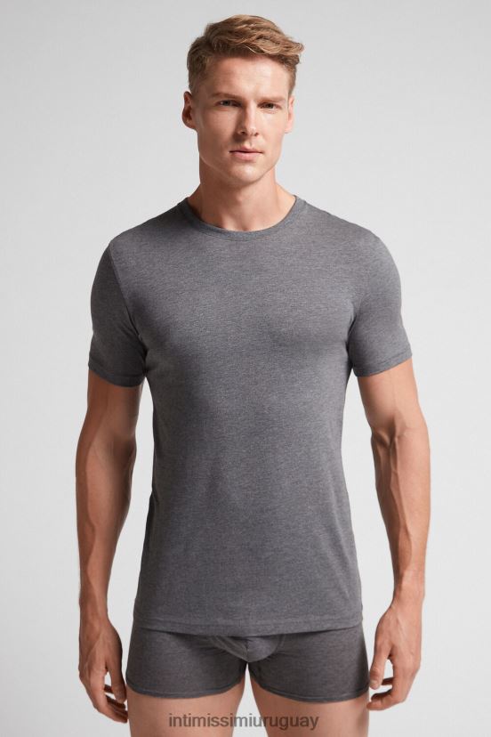 camiseta de manga corta y cuello redondo en algodón supima Intimissimi hombres 5227-gris carbón melange V806B8316 vestir