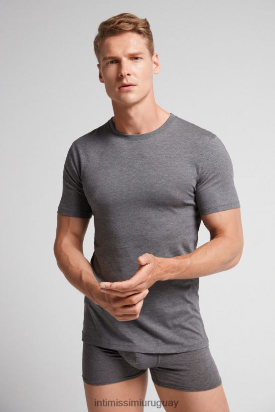 camiseta de manga corta y cuello redondo en algodón supima Intimissimi hombres 5227-gris carbón melange V806B8316 vestir