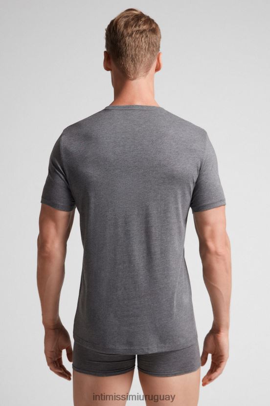 camiseta de manga corta y cuello redondo en algodón supima Intimissimi hombres 5227-gris carbón melange V806B8316 vestir