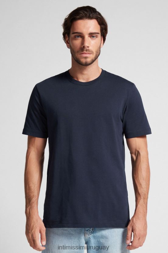 camiseta de punto de algodón Intimissimi hombres 800-azul medianoche V806B8224 vestir