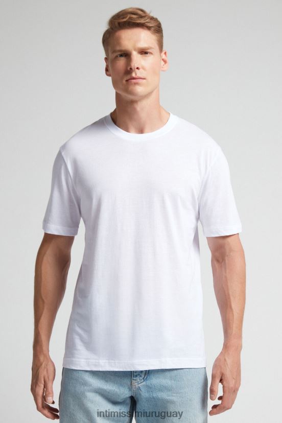 camiseta regular fit de algodón supima extrafino Intimissimi hombres 001-blanco V806B8182 vestir