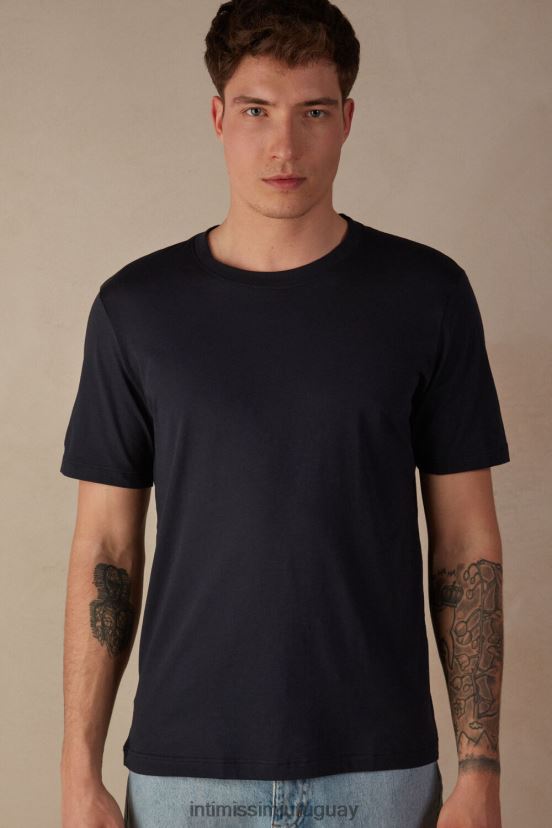 camiseta regular fit de algodón supima extrafino Intimissimi hombres 800-azul medianoche V806B8183 vestir