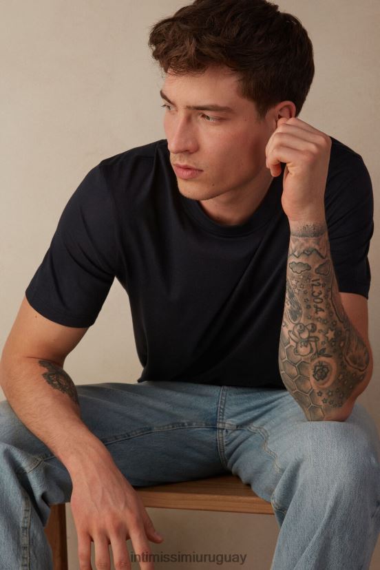 camiseta regular fit de algodón supima extrafino Intimissimi hombres 800-azul medianoche V806B8183 vestir