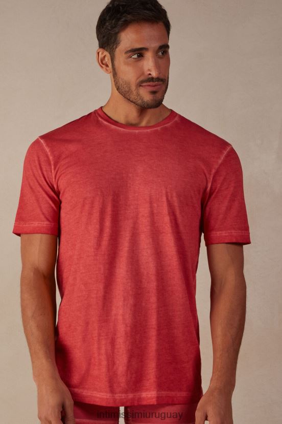 top de algodón lavado al aceite de manga corta Intimissimi hombres 318j-rojo aceite V806B8178 vestir