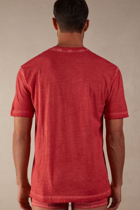 top de algodón lavado al aceite de manga corta Intimissimi hombres 318j-rojo aceite V806B8178 vestir