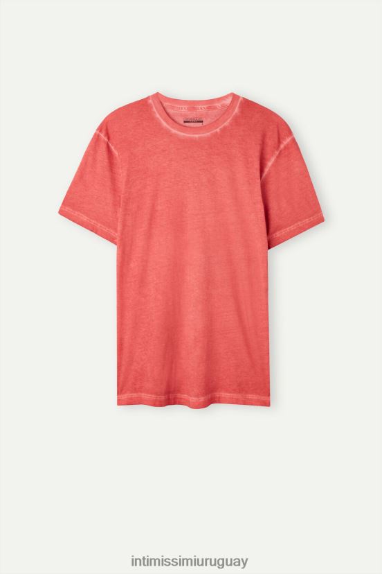 top de algodón lavado al aceite de manga corta Intimissimi hombres 318j-rojo aceite V806B8178 vestir