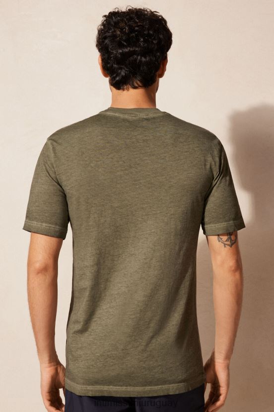 top de algodón lavado al aceite de manga corta Intimissimi hombres 319j-aceite verde V806B8161 vestir