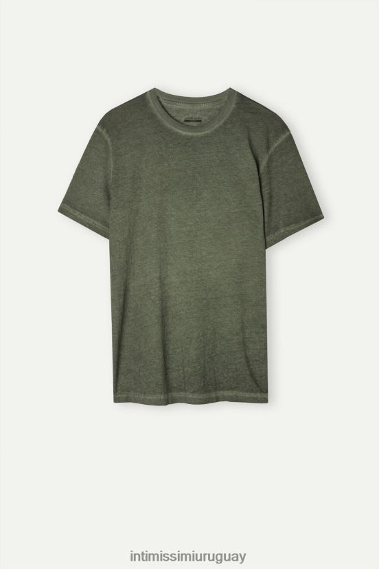 top de algodón lavado al aceite de manga corta Intimissimi hombres 319j-aceite verde V806B8161 vestir