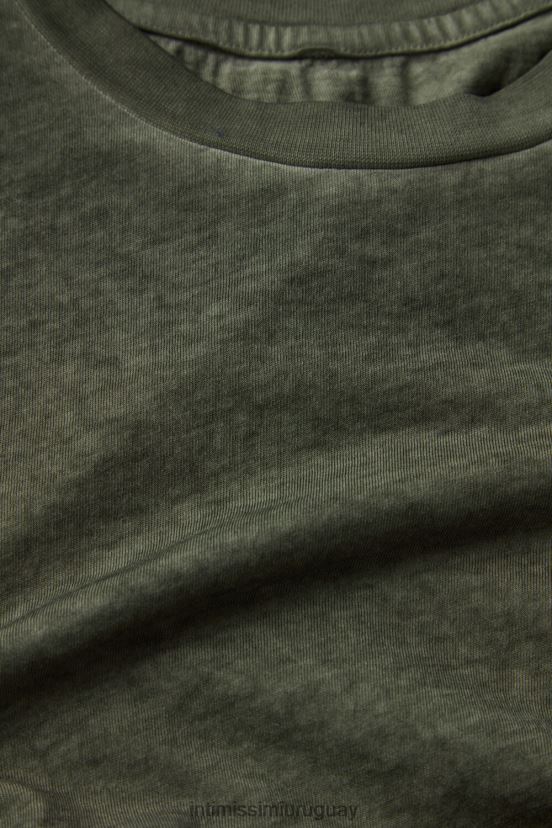 top de algodón lavado al aceite de manga corta Intimissimi hombres 319j-aceite verde V806B8161 vestir