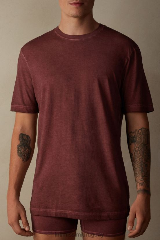 top de algodón lavado al aceite de manga corta Intimissimi hombres 4891-burdeos lavado V806B8207 vestir