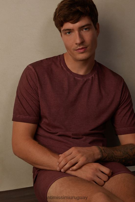 top de algodón lavado al aceite de manga corta Intimissimi hombres 4891-burdeos lavado V806B8207 vestir