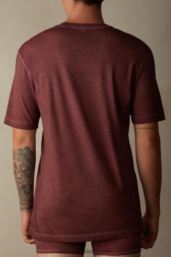top de algodón lavado al aceite de manga corta Intimissimi hombres 4891-burdeos lavado V806B8207 vestir