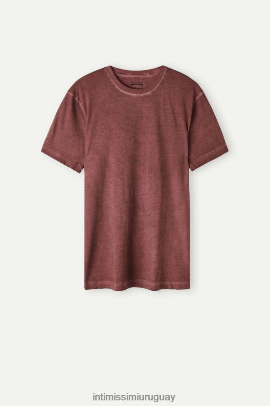top de algodón lavado al aceite de manga corta Intimissimi hombres 4891-burdeos lavado V806B8207 vestir