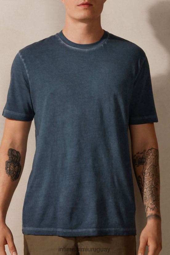 top de algodón lavado al aceite de manga corta Intimissimi hombres 857i-azul oscuro V806B8212 vestir