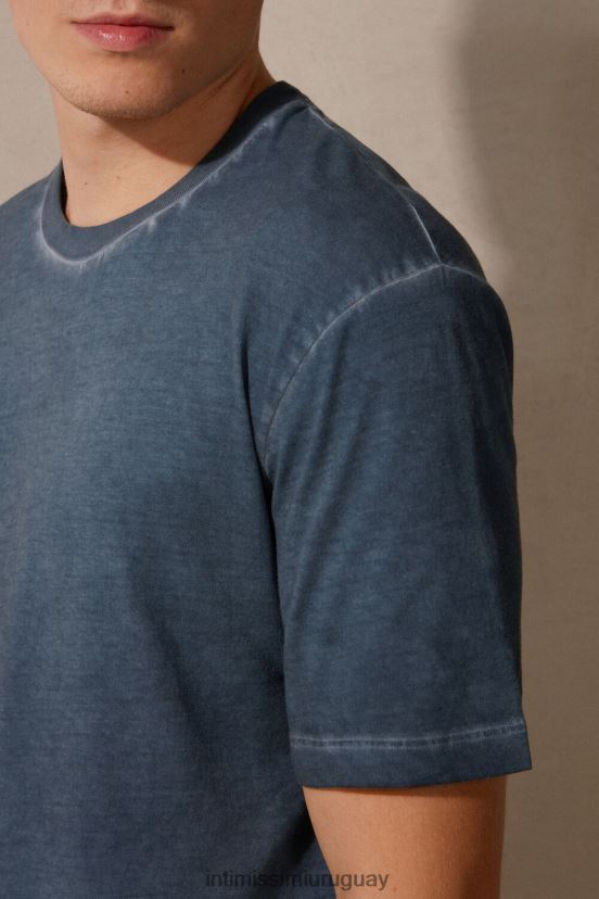 top de algodón lavado al aceite de manga corta Intimissimi hombres 857i-azul oscuro V806B8212 vestir