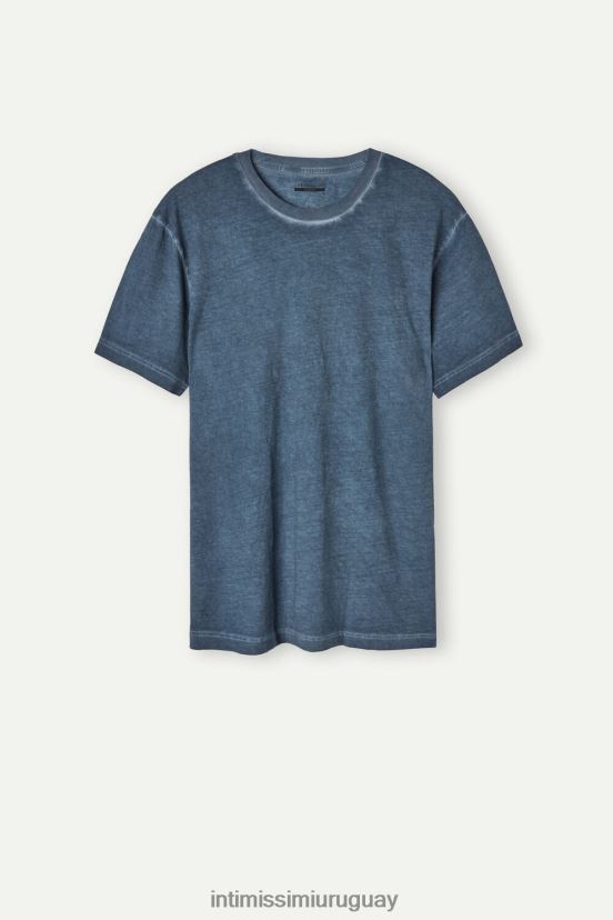 top de algodón lavado al aceite de manga corta Intimissimi hombres 857i-azul oscuro V806B8212 vestir