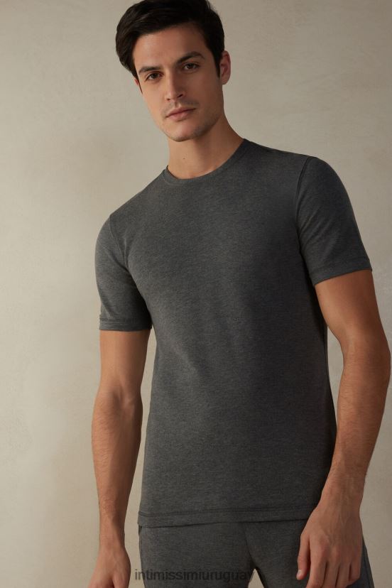 top de modal y cachemira de manga corta Intimissimi hombres 5227-gris carbón melange V806B8216 vestir