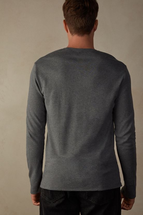 top cálido de algodón de manga larga Intimissimi hombres 5227-gris carbón melange V806B8202 vestir