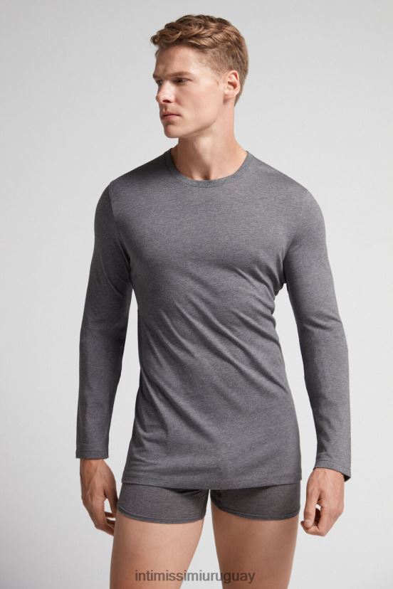 top de algodón supima de manga larga Intimissimi hombres 5227-gris carbón melange V806B8229 vestir