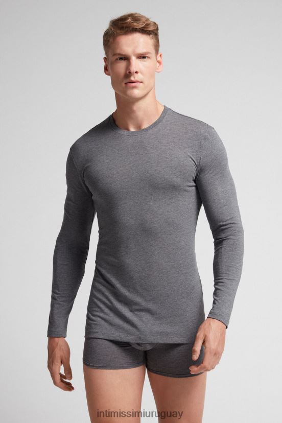 top de algodón supima elástico de manga larga Intimissimi hombres 5227-gris carbón melange V806B8230 vestir