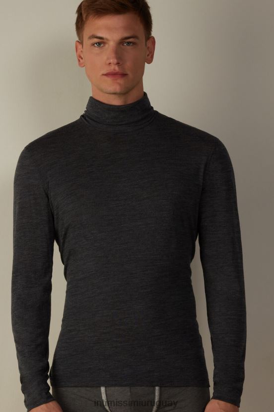 top de lana merino con cuello alto y manga larga Intimissimi hombres 7522-mezcla gris carbón V806B8247 vestir