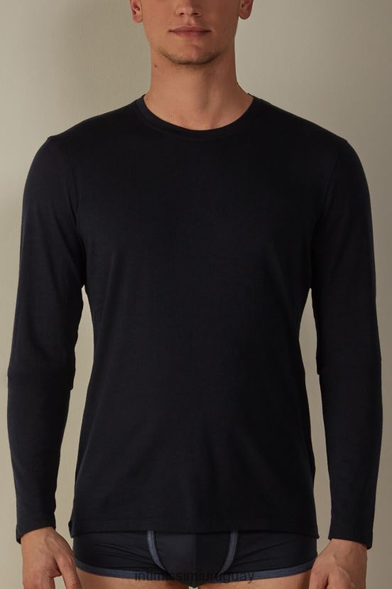 top de lana merino con cuello redondo y manga larga Intimissimi hombres 800-azul medianoche V806B8246 vestir