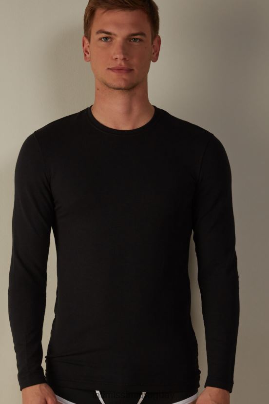 top de manga larga de modal y cashmere Intimissimi hombres 019-negro V806B8255 vestir