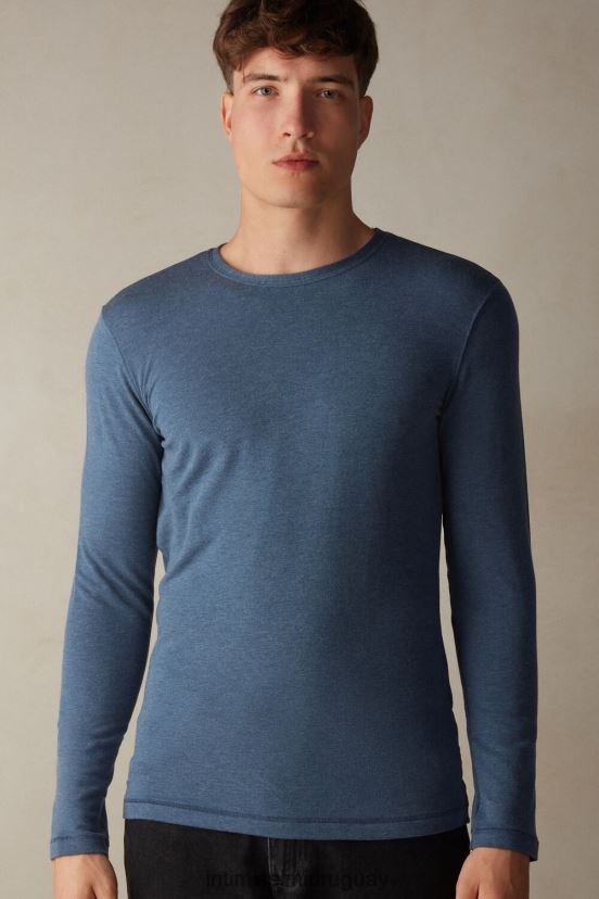 top de manga larga de modal y cashmere Intimissimi hombres 5210-mezcla azul denim V806B8201 vestir