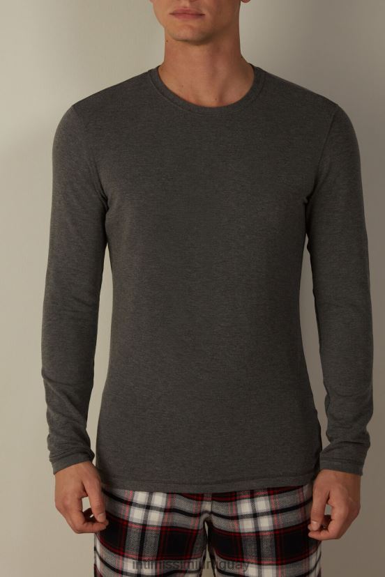 top de manga larga de modal y cashmere Intimissimi hombres 5227-gris carbón melange V806B8218 vestir