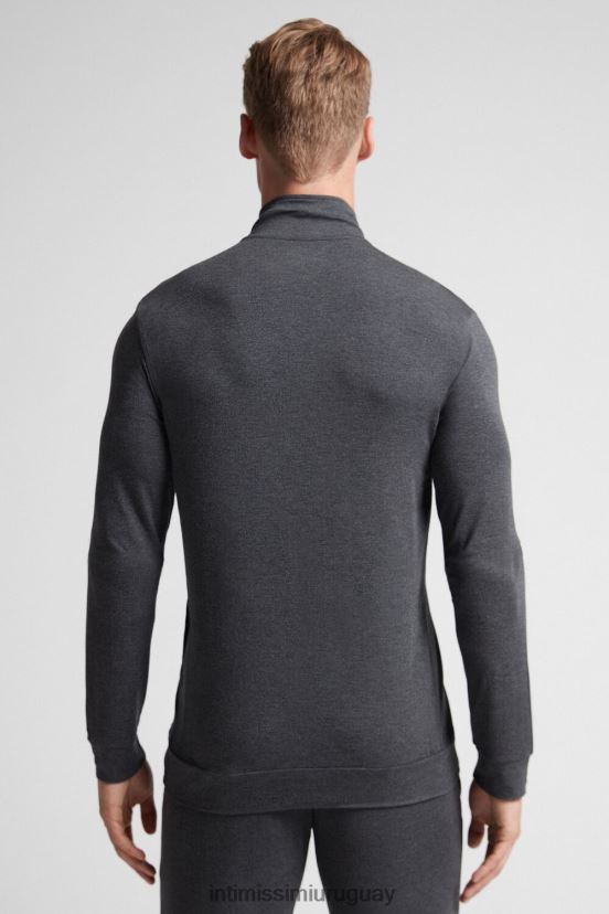 sudadera con cremallera de modal y seda Intimissimi hombres 040-mezcla gris oscuro V806B8237 vestir