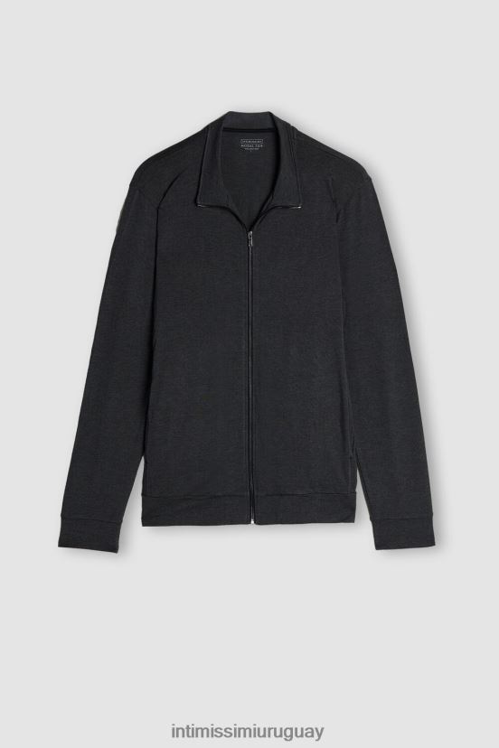 sudadera con cremallera de modal y seda Intimissimi hombres 040-mezcla gris oscuro V806B8237 vestir